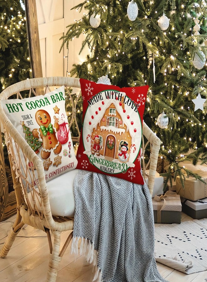 THAWAY Christmas Pillow Covers 18x18 Inch Set of 4 Gingerbread Man House Decorative Cushion Covers Xmas Bakery Hot Cocoa Outdoor Pillowcase Winter Holiday Decor Cushion Case for Home Couch - Image 5